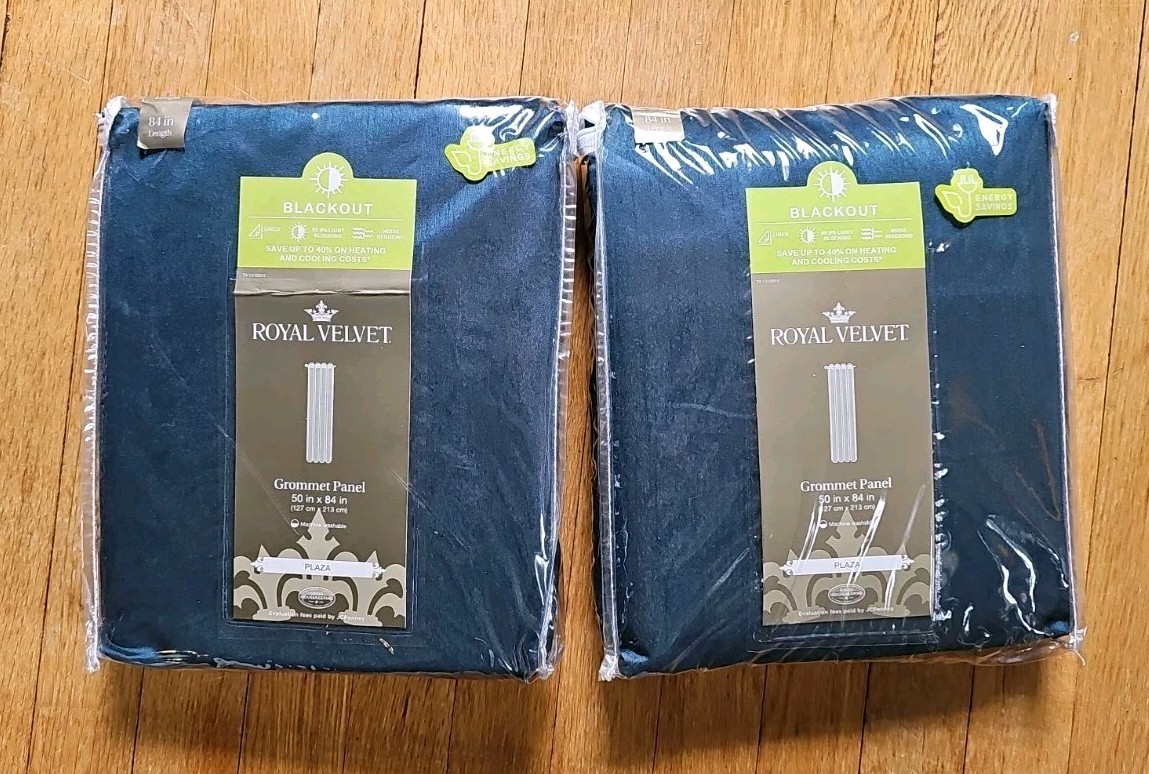 (2) Royal Velvet Plaza Blackout Energy Grommet Panel 50x 84 Teal Stargazer