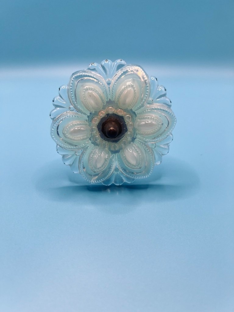 Antique 1920’s Glass Opalescent Flower Tie Back W/Pewter Post
