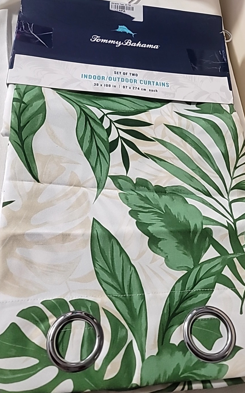 NWT Tommy Bahama Tropical Leave Grommet In/Outdoor Curtain 2 Panels 30″ x 108