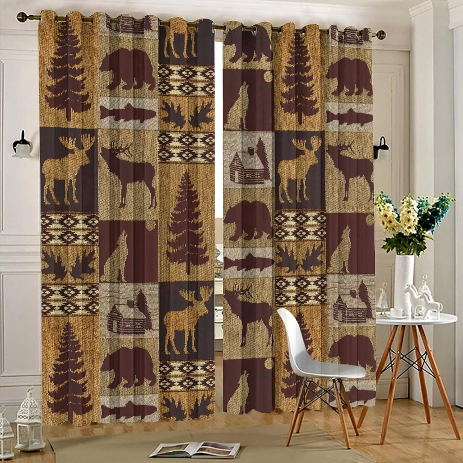 Retro Rustic Bear Blackout Curtains for Bedroom,Country Style Farmhouse Cabin Wi