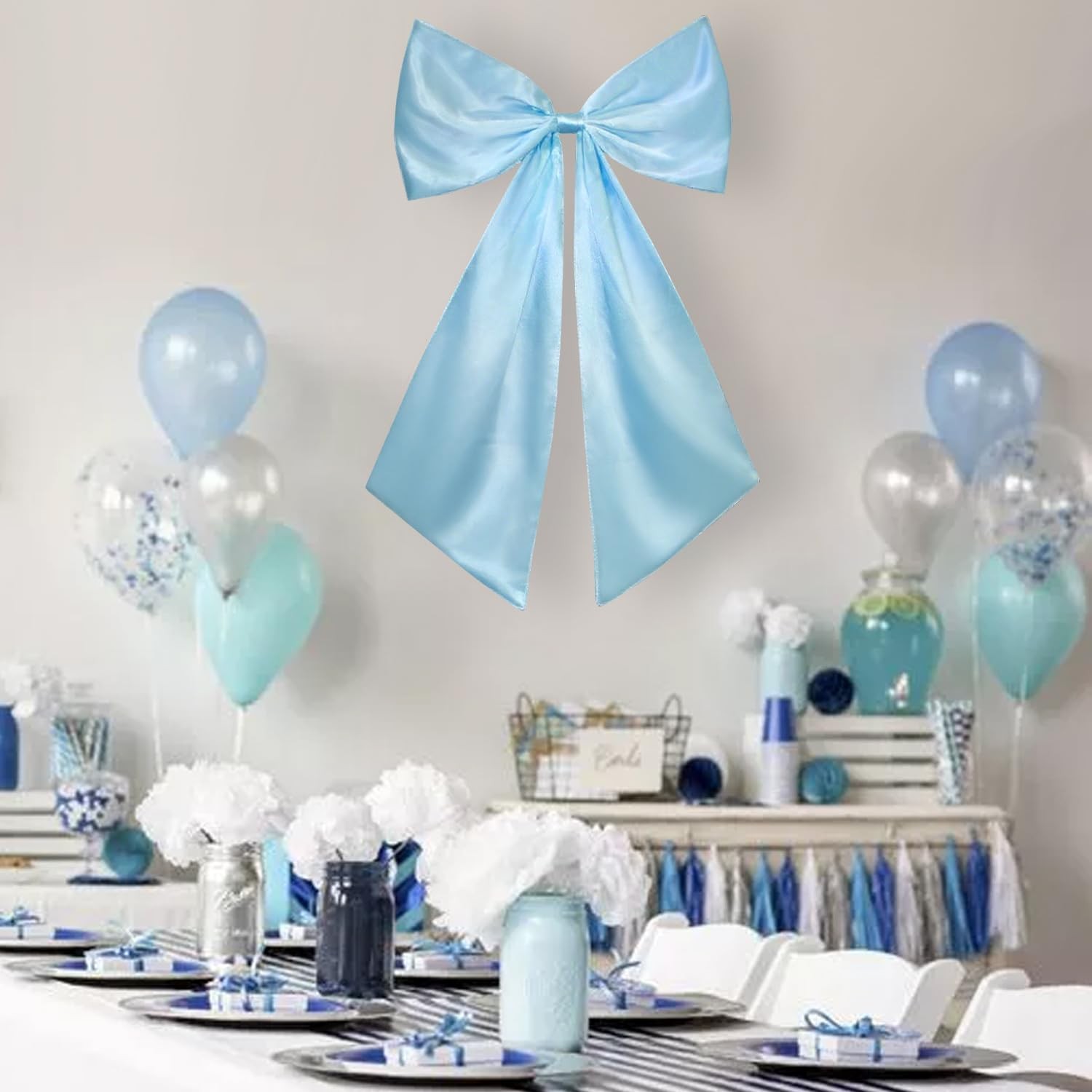 24×36 Inch Large Bow Decor Giant Satin Blue For Room Wall Coquette Birthday