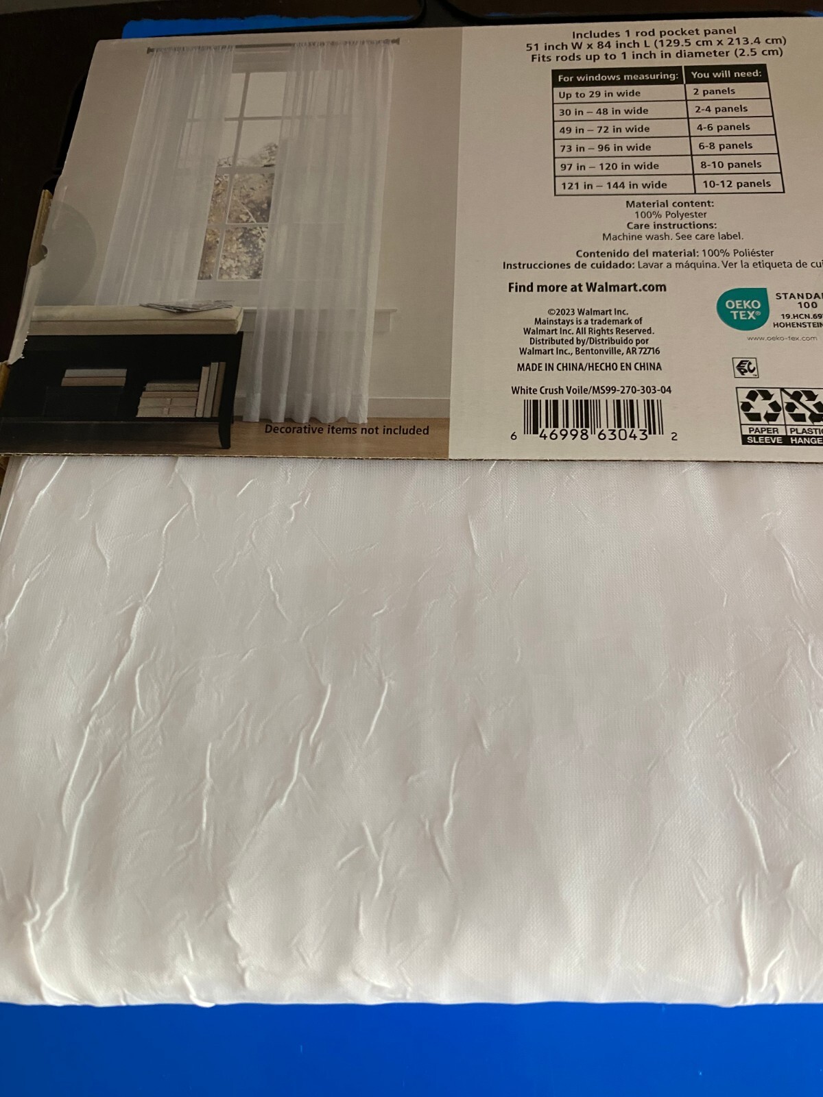 BRAND NEW MAINSTAYS SINGLE PANEL 84 INCH SHEER CRUSHED VOILE CURTAIN WHITE