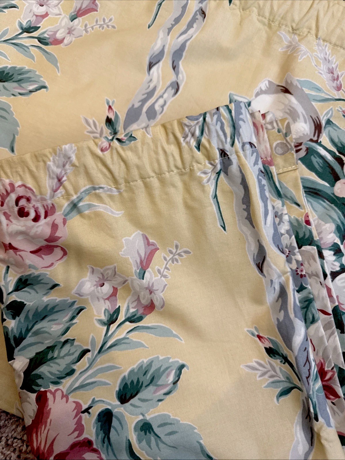 Vtg Ralph Lauren Rare Evelyn Yellow Floral Straight Valances 140×16 Custom