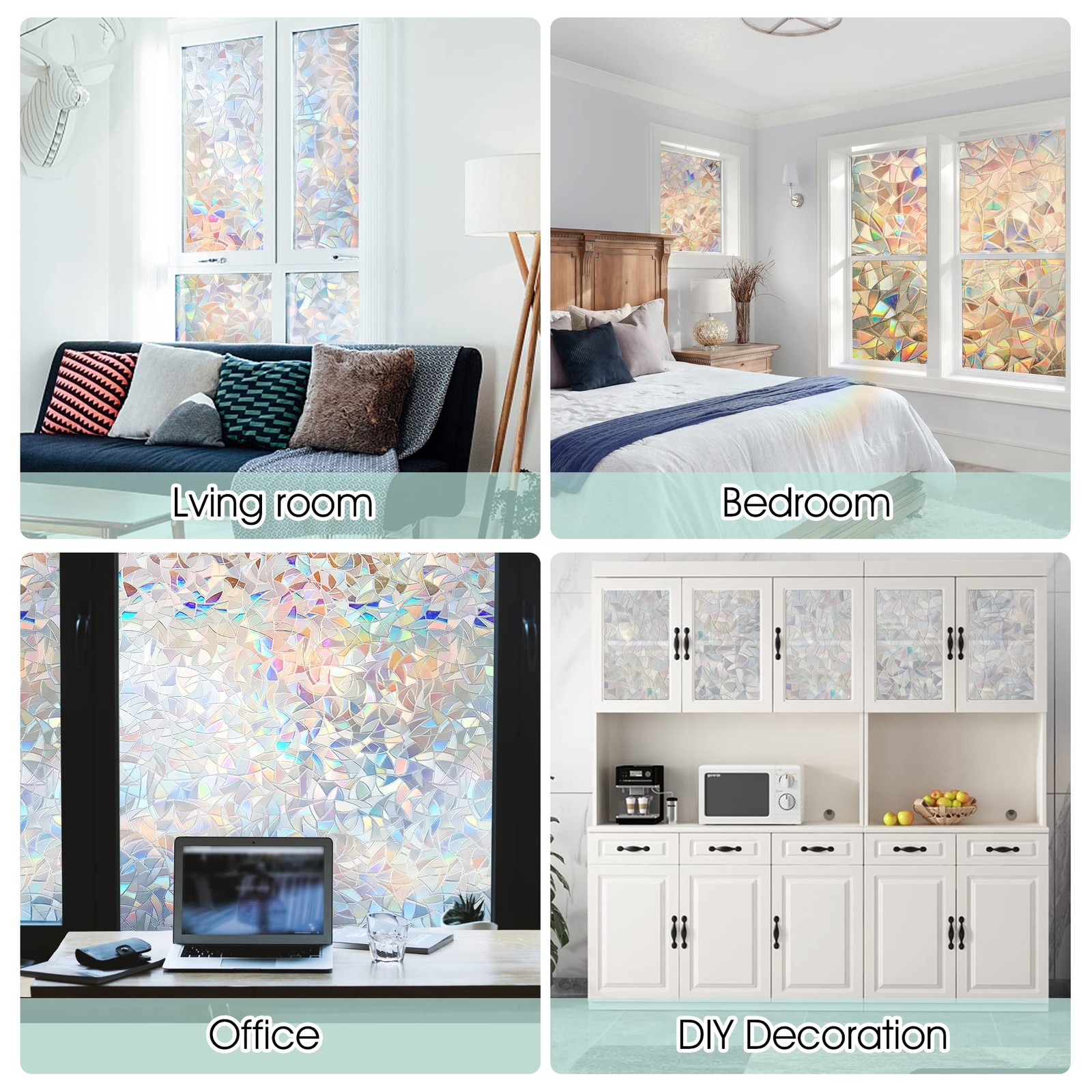 STATINT Stained Glass Window Privacy Film,UV Blocking Window Clings,Rainbow S…