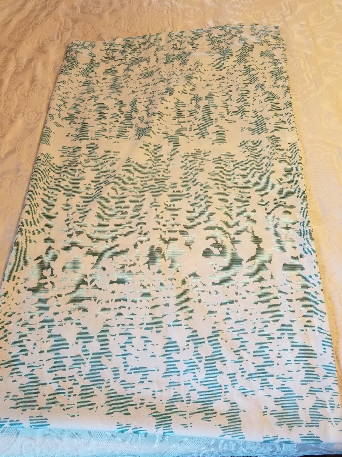 KAS AUSTRALIA CURTAINS 2 PANELS white and teal floral modern 50″ W x 84″ L