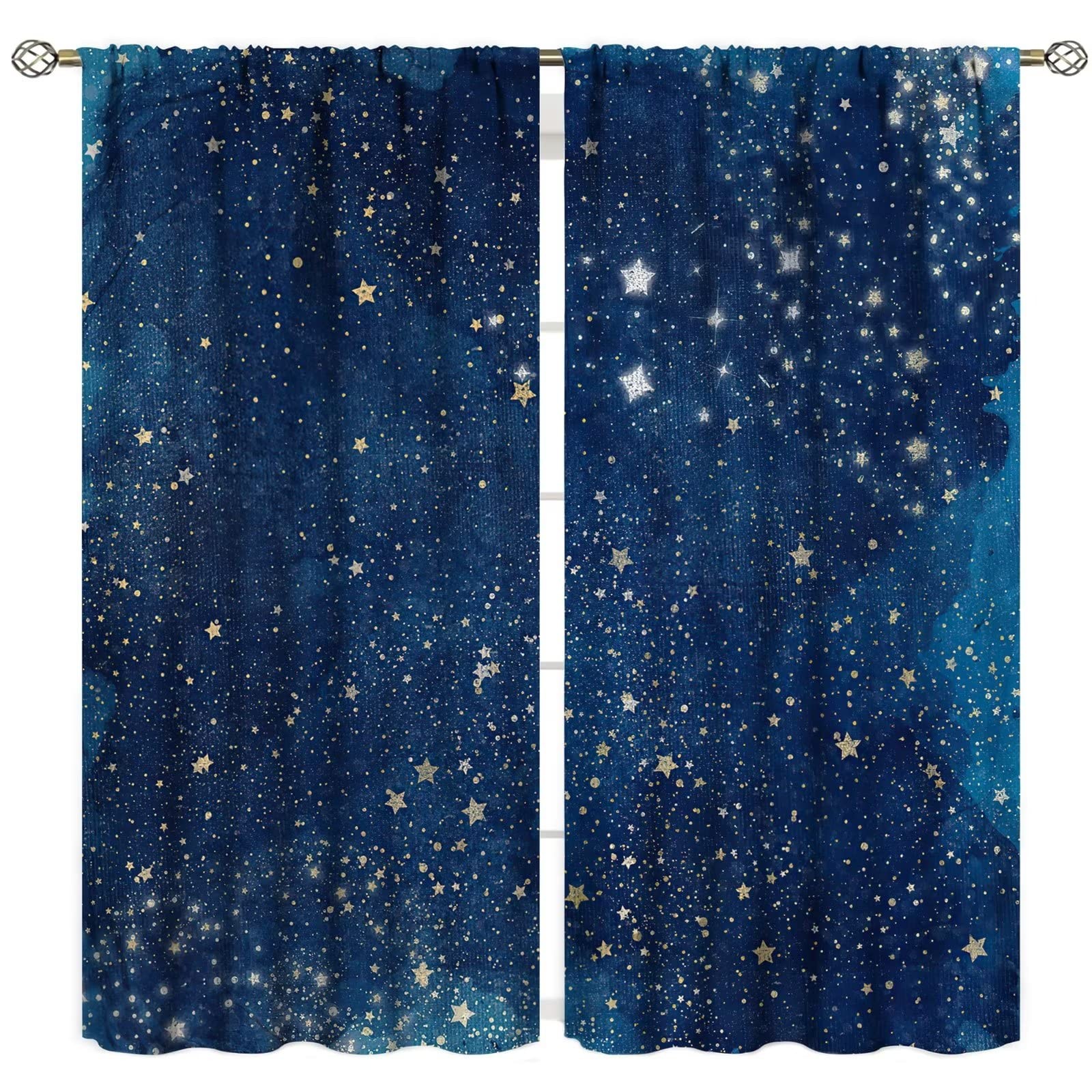 Night Sky Stars Bathroom Curtain Blue Starry Space Galaxy Pattern Living Room…