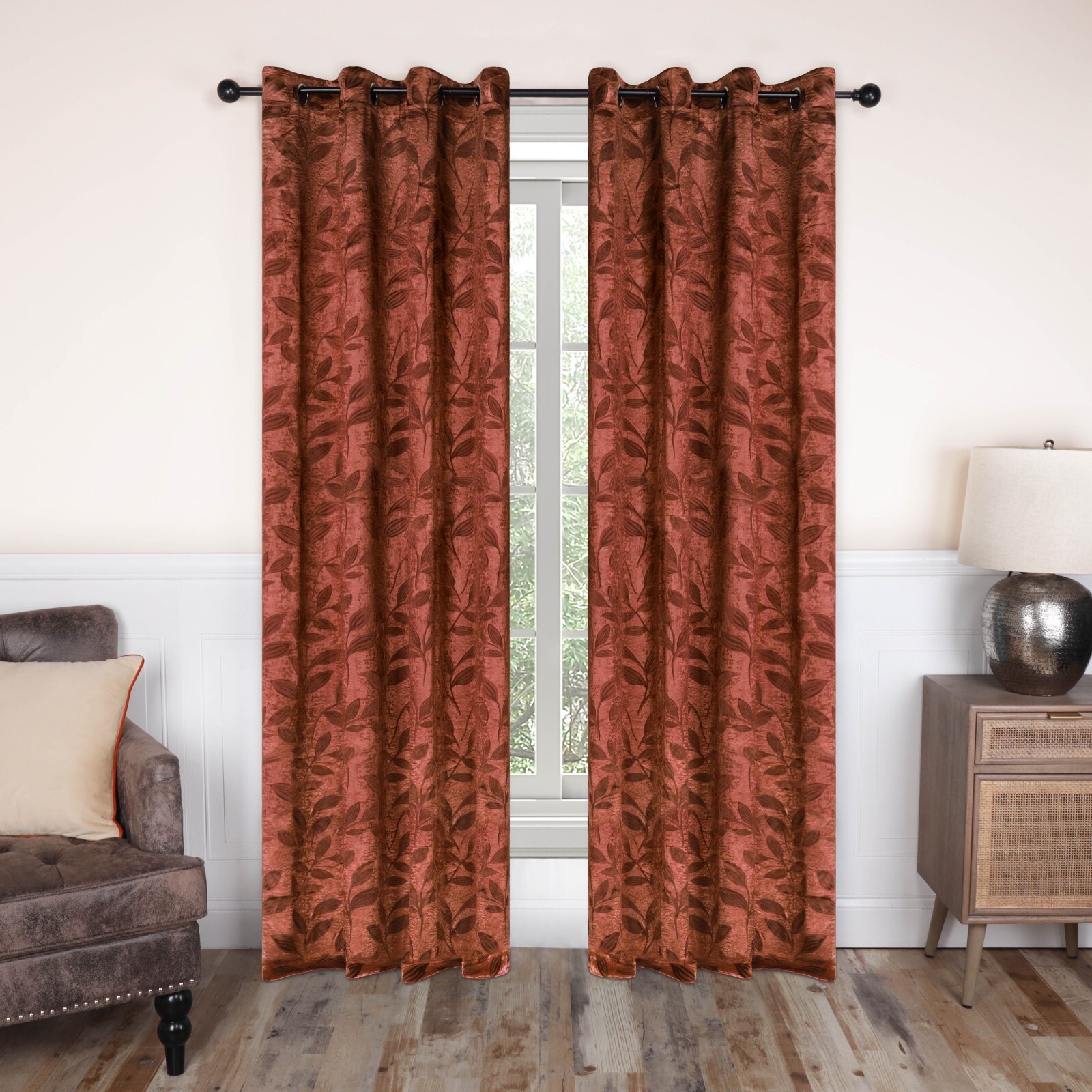Leaves Modern Bohemian Thermal Insulated Blackout Modern Curtain Panel Set