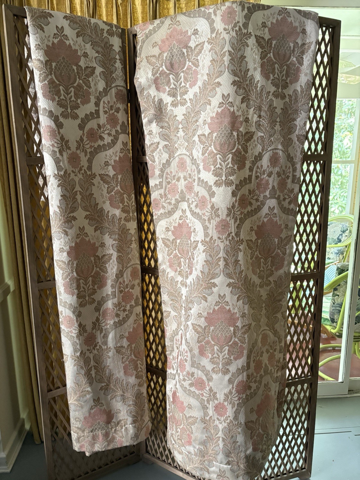 JCPenney Home Collection Lined Floral Curtain Panel Beige Pink Brown 48×84