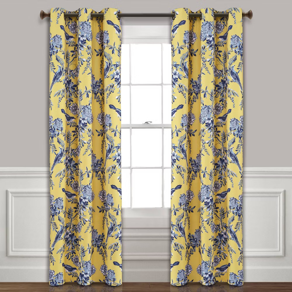 Set of 2 (84″x38″) Farmhouse Bird and Flower Insulated Grommet Top Blackout