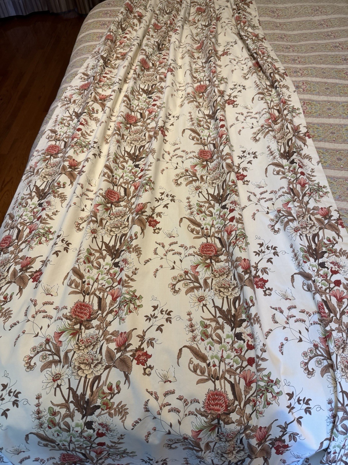 Pair of 2 Botanical Cottage Floral Pinch Pleat Curtain Panels-84”-Handmade