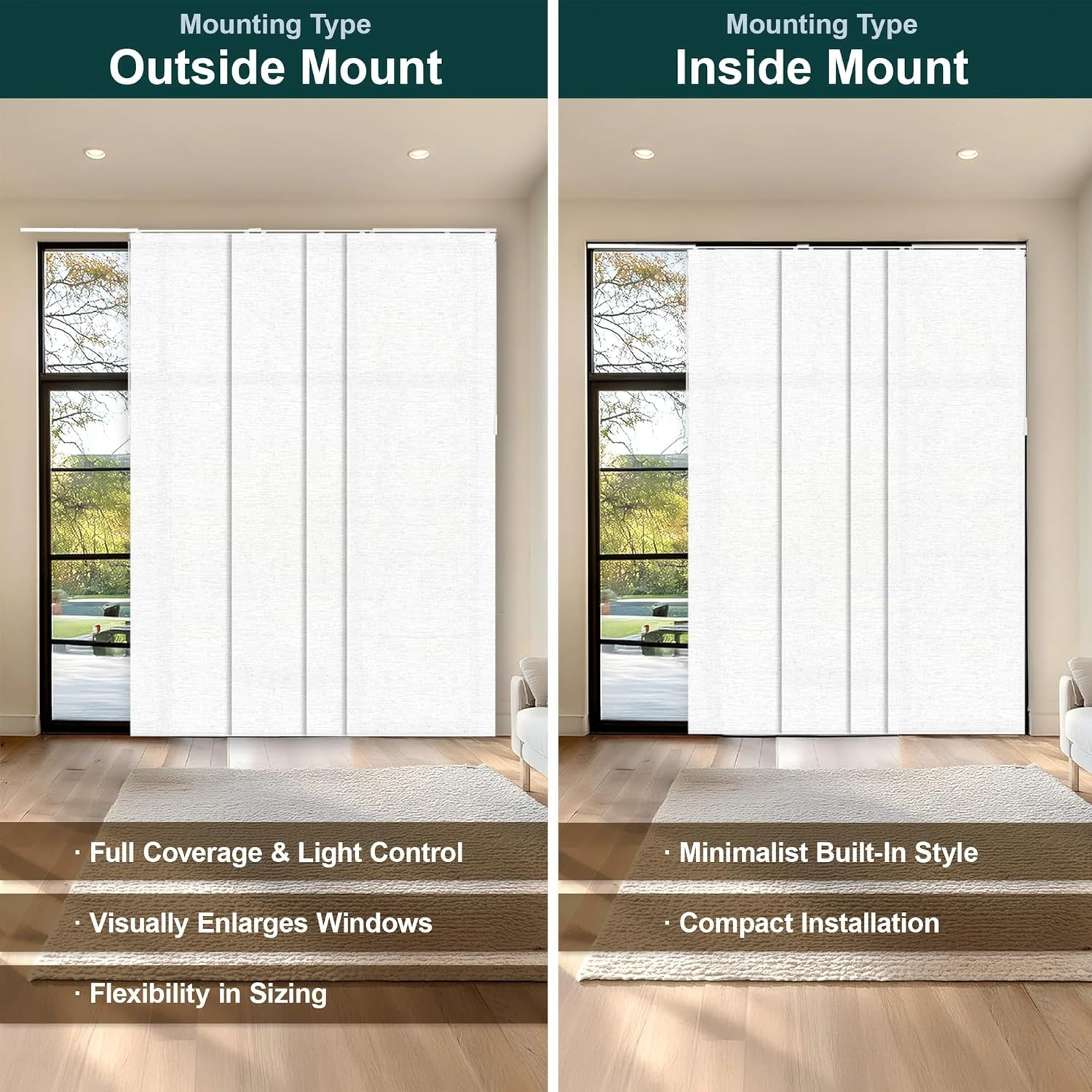Panel Track Blinds for Sliding Glass Doors, 4 Panel Sliding Panels, Adjustable T
