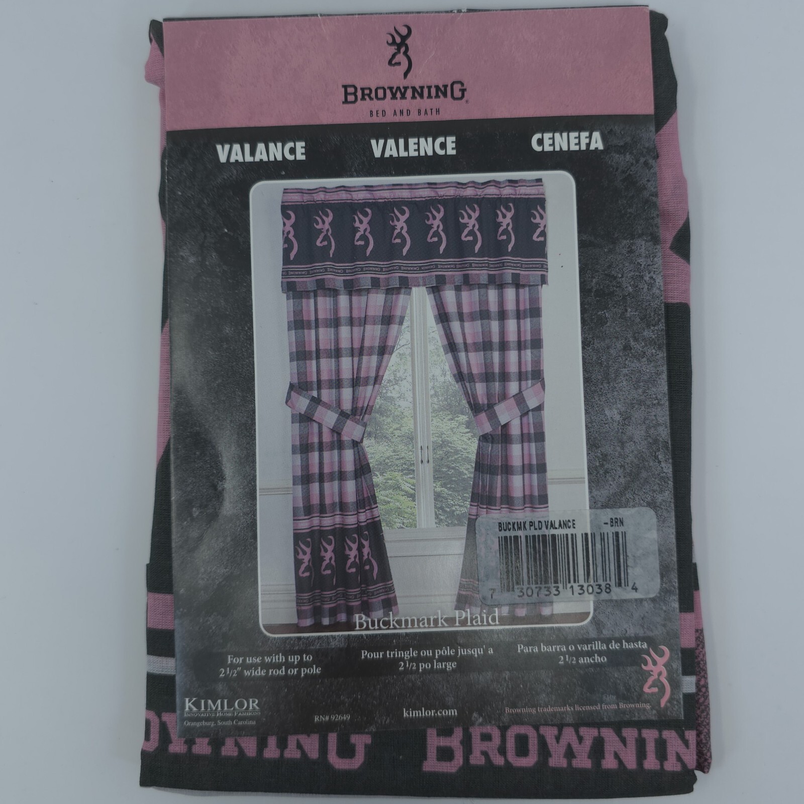 Browning Window Valance Buckmark Plaid Pink Hunting Lodge 63 in x 21 in
