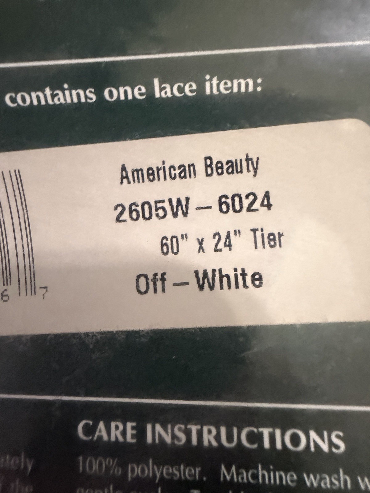 Heritage Lace Curtain- Off White 60 x 24” Tier American Beauty New In Package