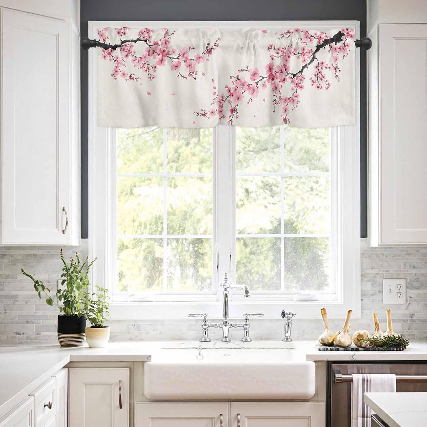 Cherry Blossom Curtain Valance for Windows/Living Room/Kitchen/Bathroom/Farmhous