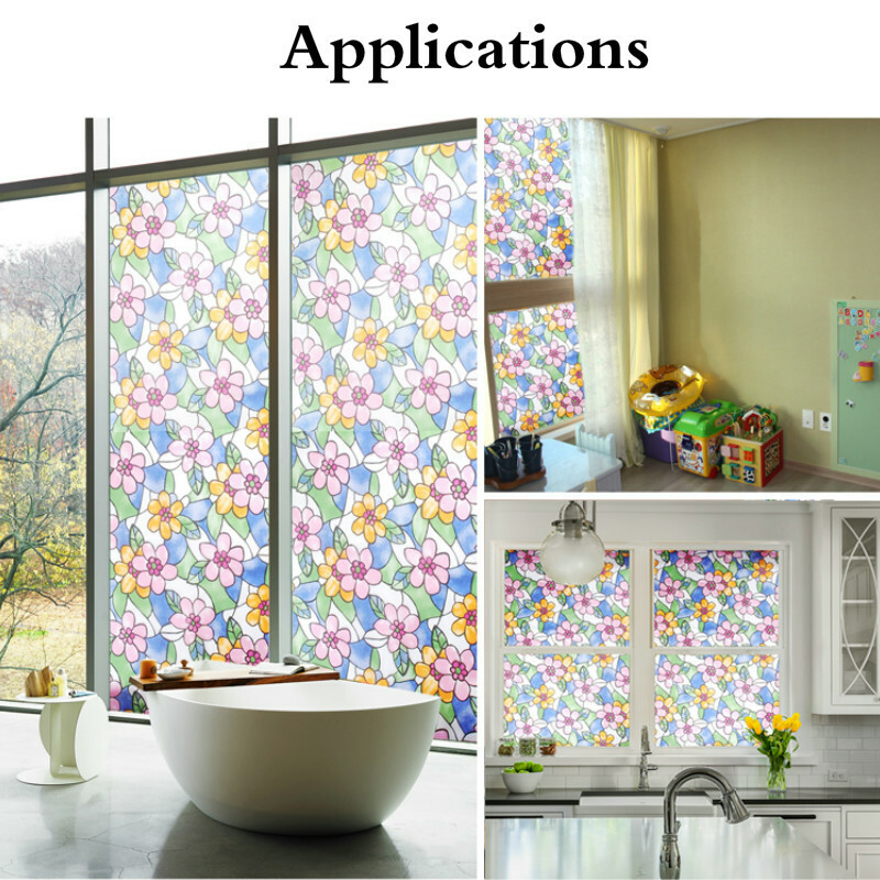 3D Floral Stained Glass Sticker Frosted Statics Cling Window Films Opaque Decor
