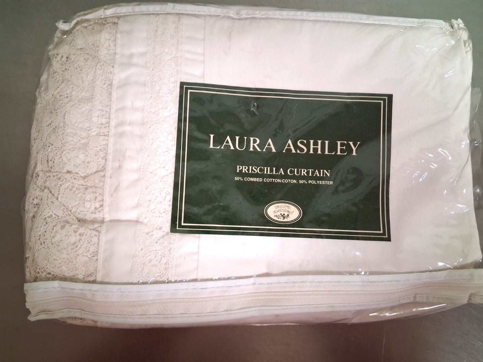 Laura Ashley- Pricilla Lace Edged Curtains-New in PKG.-98 wide x 84 long-NIP