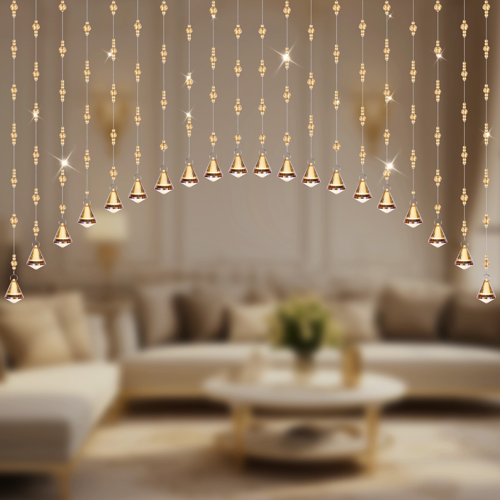 Arched Crystal Beaded Curtain Elegant Hanging Door Beads Valance Home Shop Decor