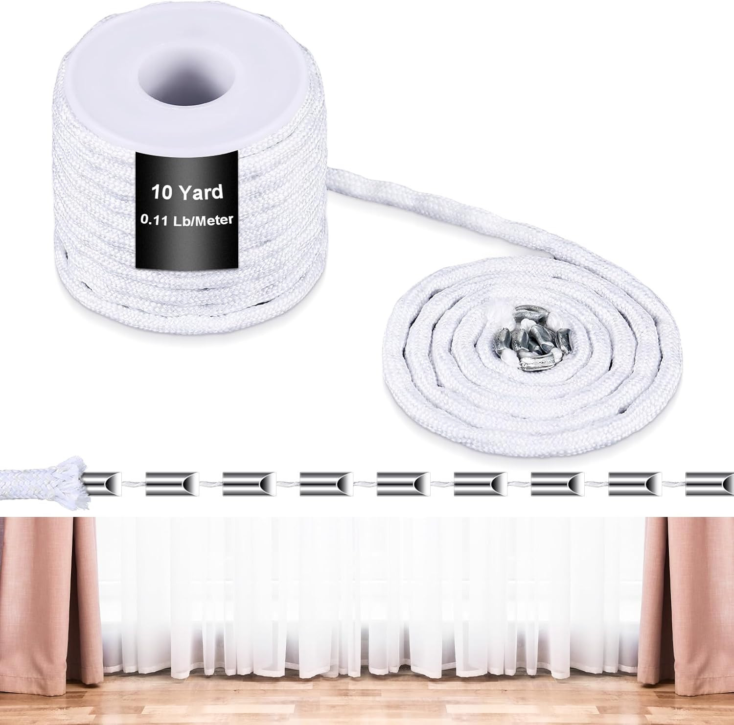 10 Yards Curtain Weighted Tape Drapery Weight Iron Rope for Tulle Fabrics Indoor