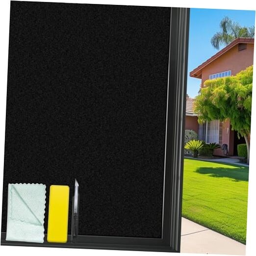 Blackout Window Film Privacy, 100% Sun Blocking 17.7 x 78.7 Inch Black – Matte