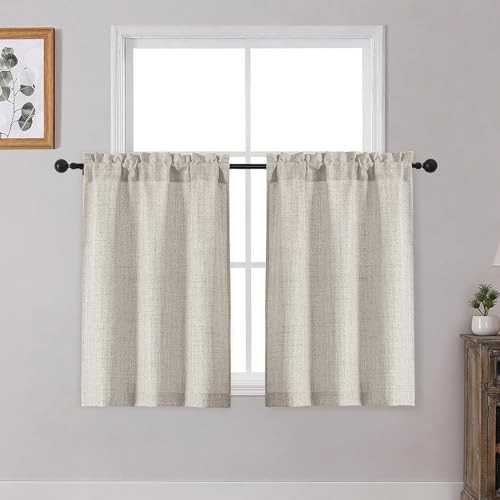 Cafe Curtains 36 Inch Length 2 Panels Set, Light 30″W x 36″L (Pack of 2) Linen