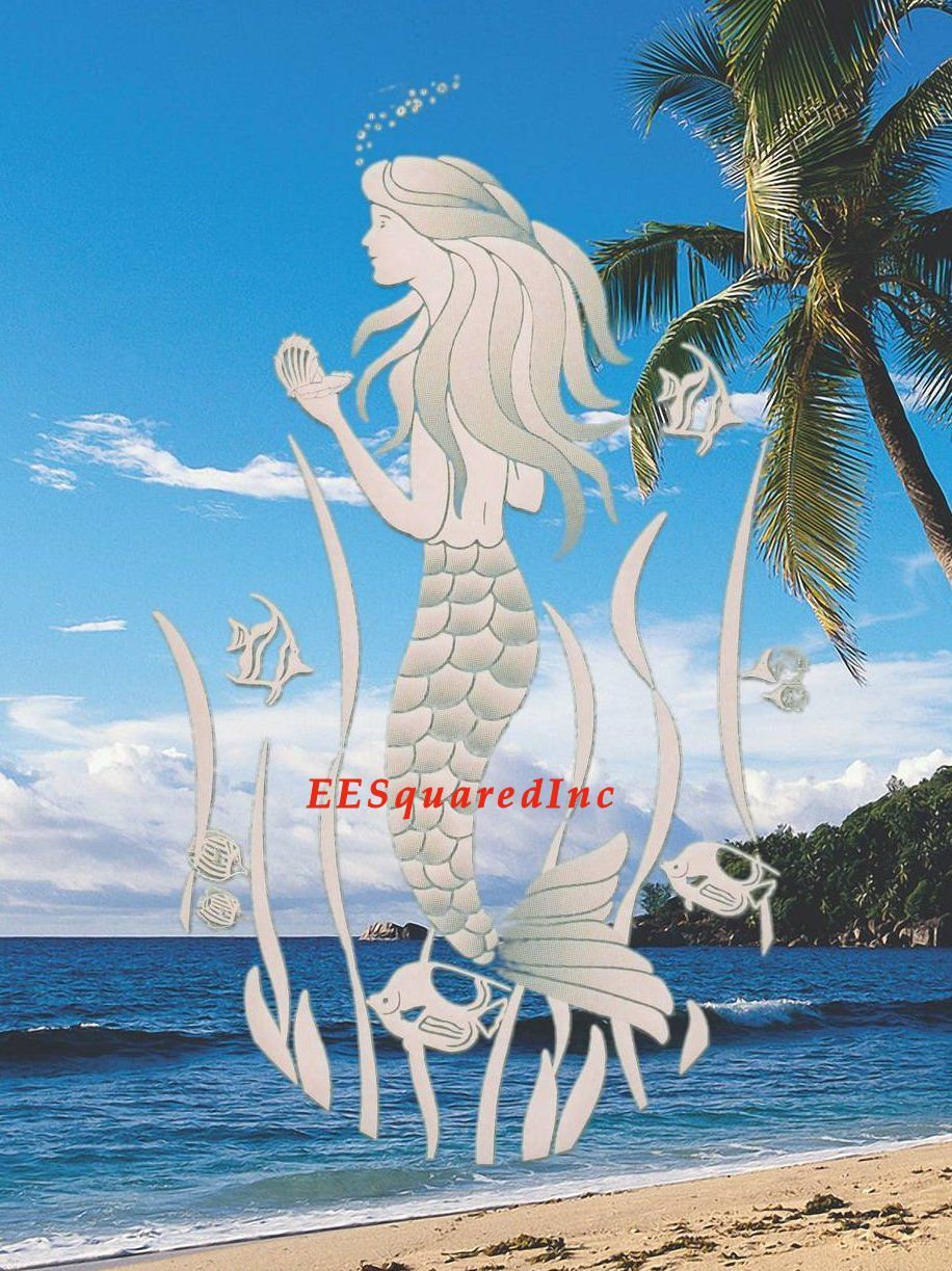Mermaid Static Cling OVAL Window Decal 8×12 Sliding Glass & Shower Door Decor