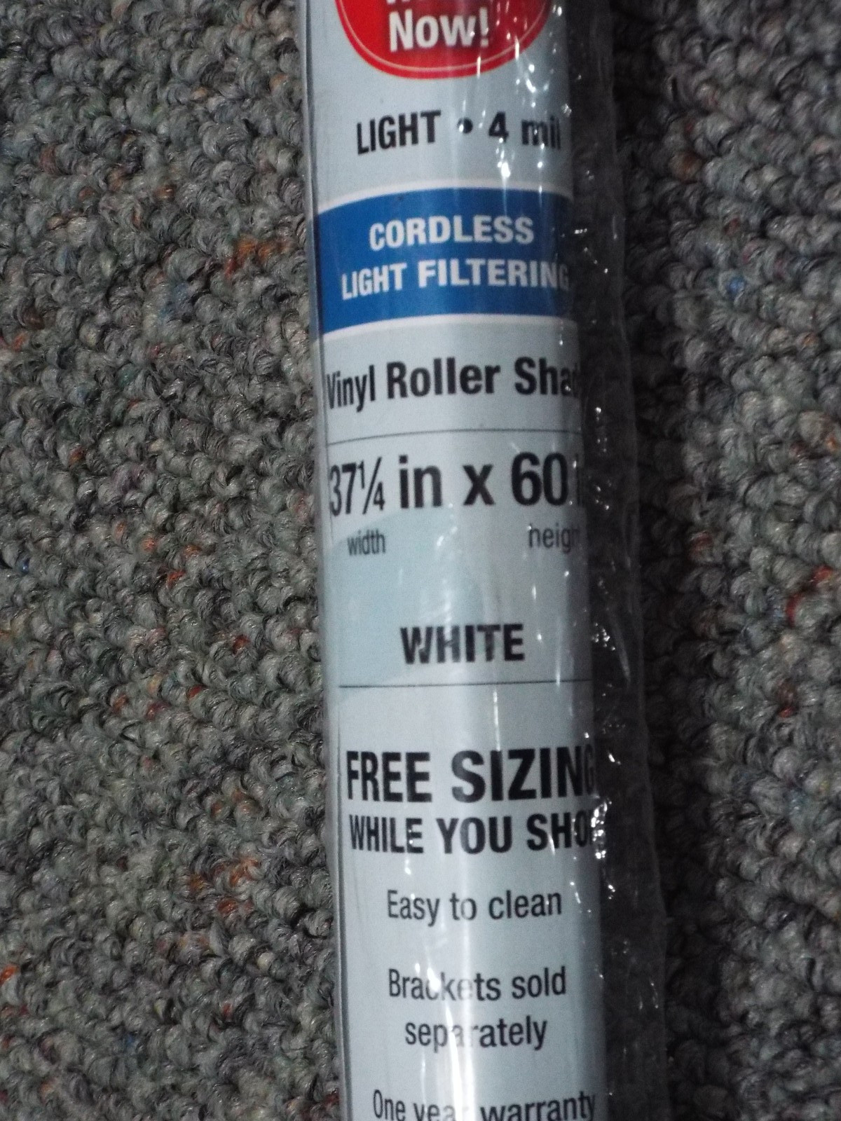 White Light Filtering 4 mil Vinyl Roller Shade 37-1/4″ W x 60″ L, Cordless Lift