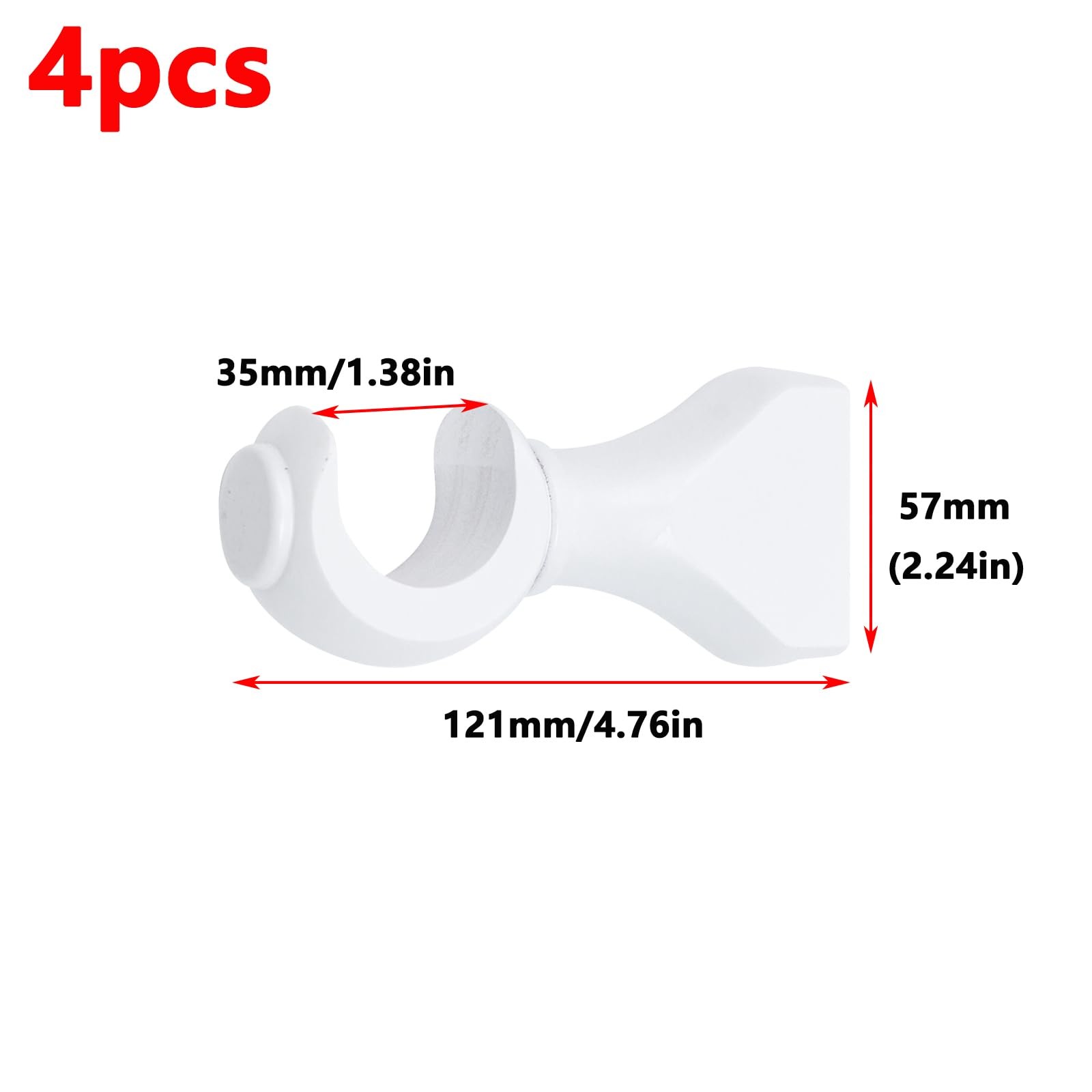 Wood Curtain Rod Brackets 4 Pack White Support for 1-3/8in 35mm Rods