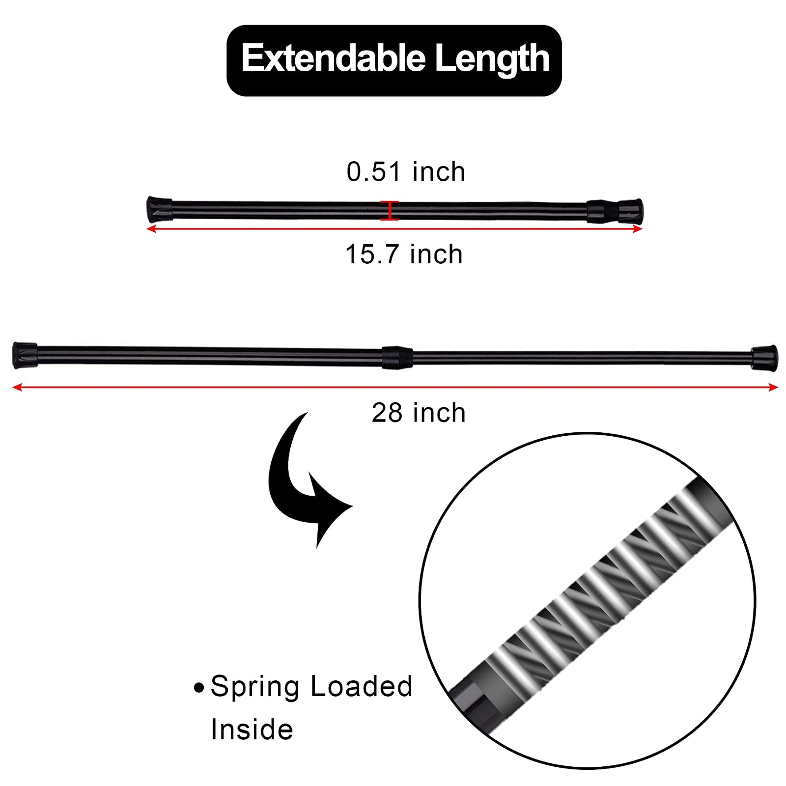 Refrigerator Bar RV Cupboard Cabinet Spring Tension Rod Extendable Black 6pcs