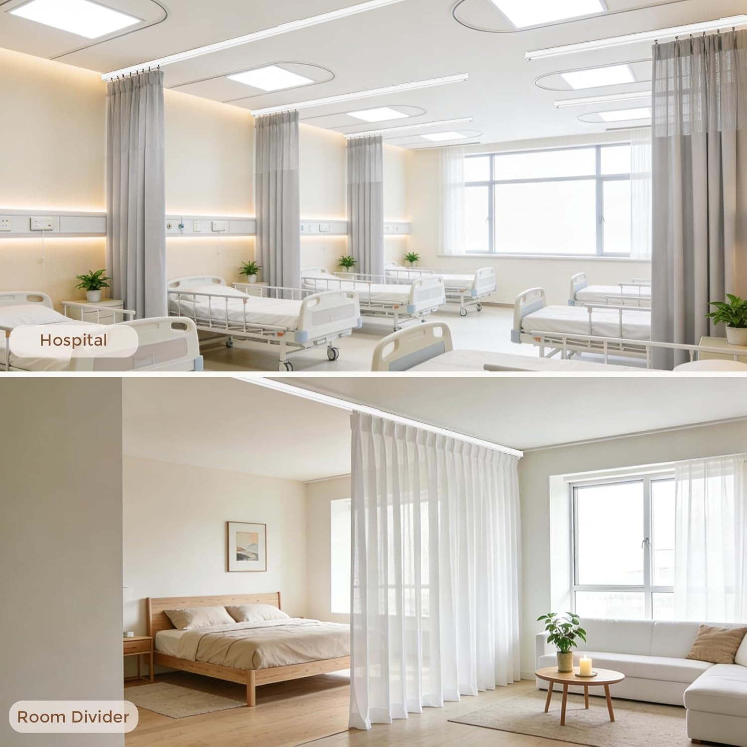 Ceiling Curtain Track 6-9ft White Heavy Duty Aluminum Rail 30 Rollers #R024