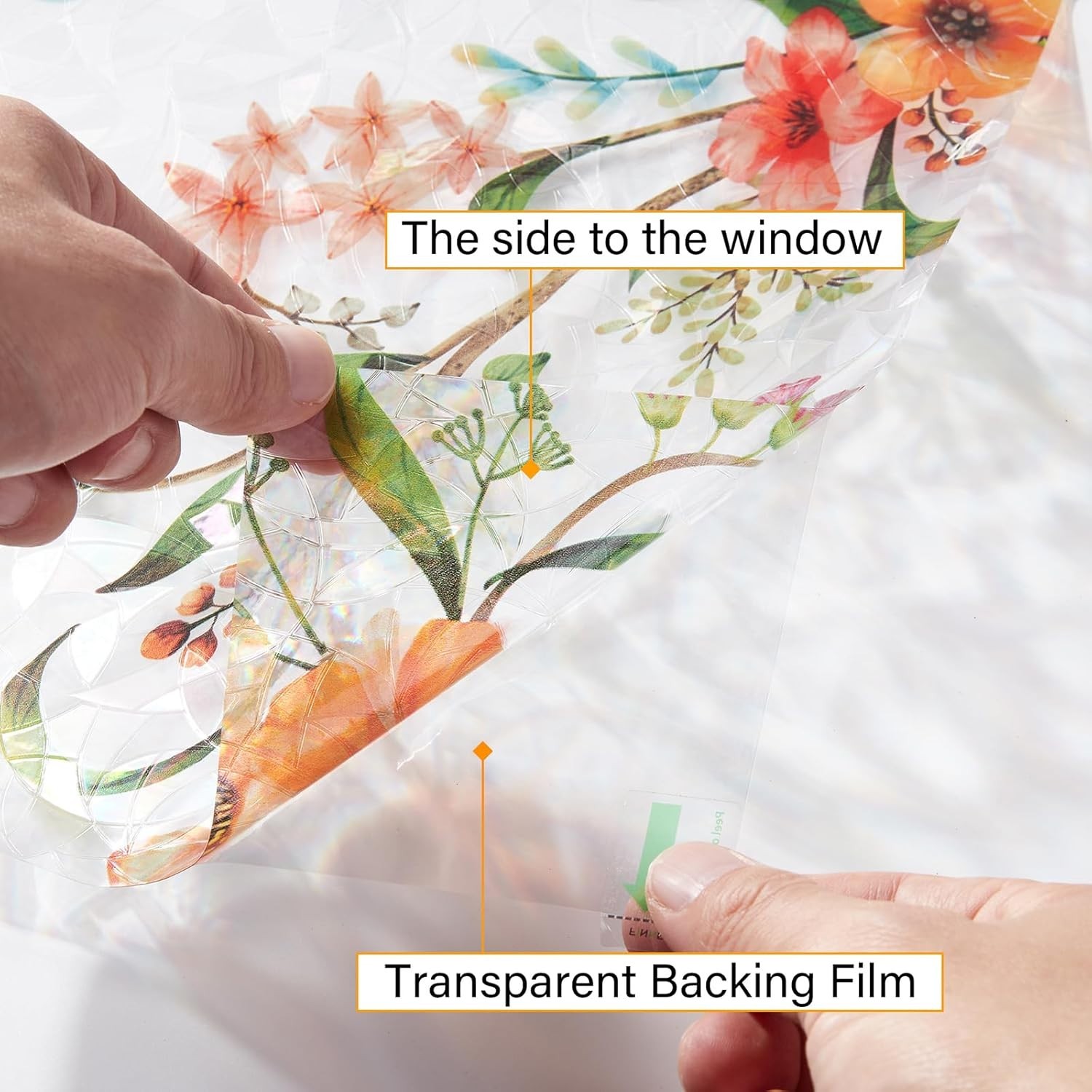 Window Privacy Film Floral Rainbow Decorative Stickers, 3D Static Stained Gla…