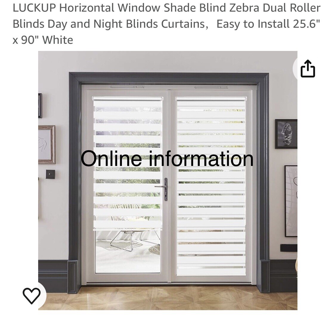 Blinds Day and Night Blinds Curtains，Easy to Install 25.6″ x 90″ White