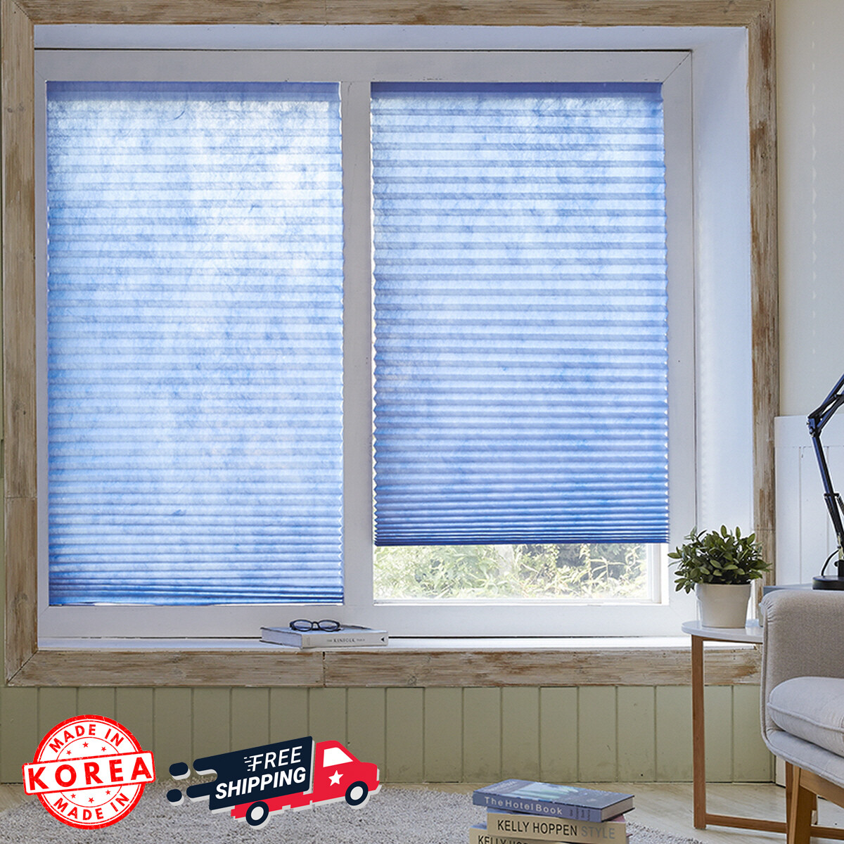 [4 Pack] Versatile Self Shade Blinds No Tools Cellular Shades Korea Made 35×90″