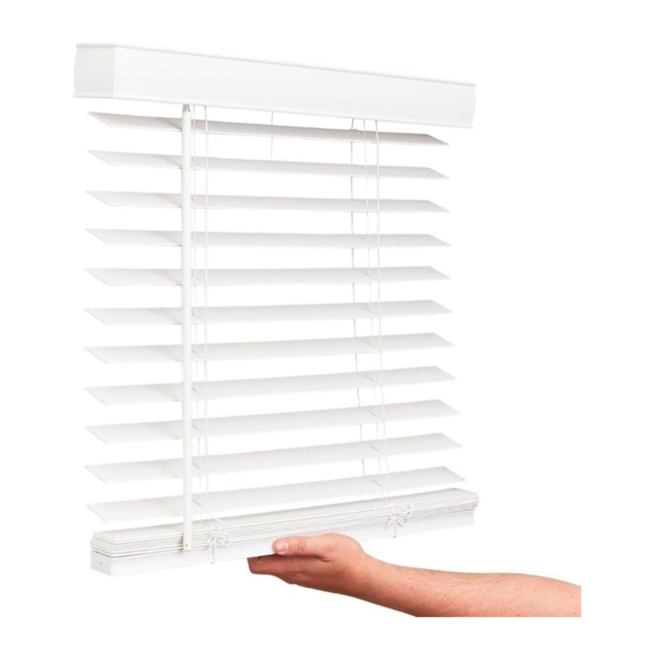 Cordless Faux Wood Blinds, 24″ Wide x 36″ Long, Smooth, Snow White,