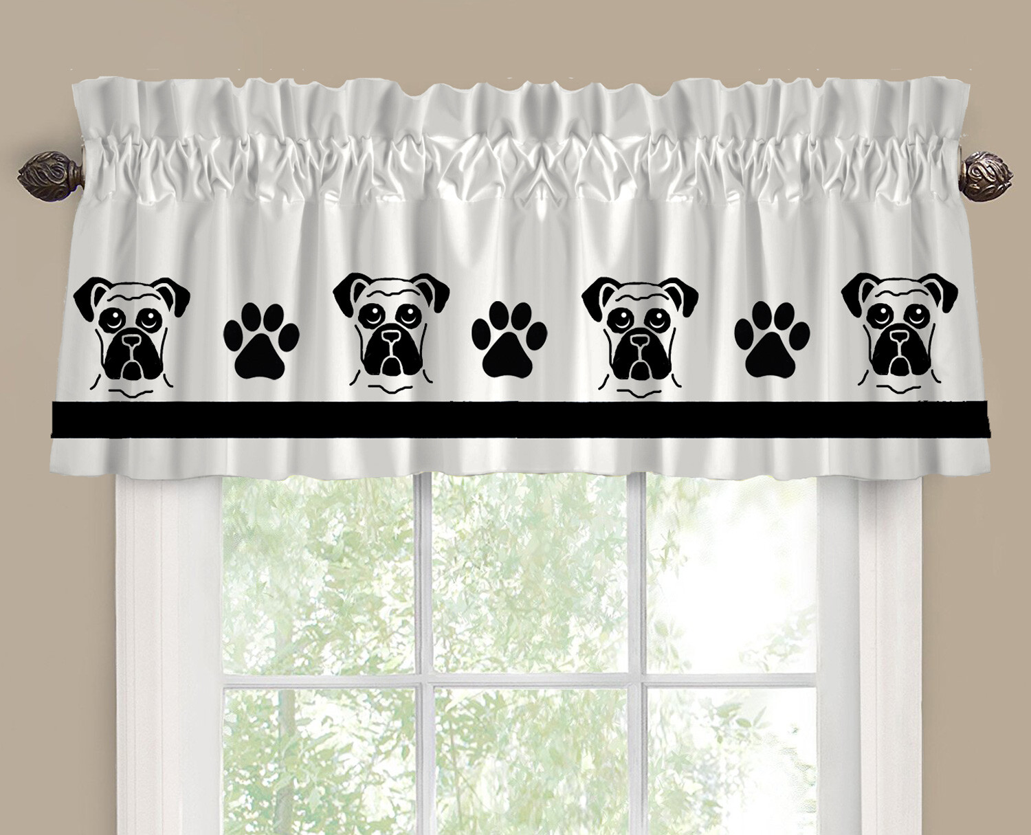 Boxer Dog Cutie Face Window Valance/Curtain *Your Choice of Colors*