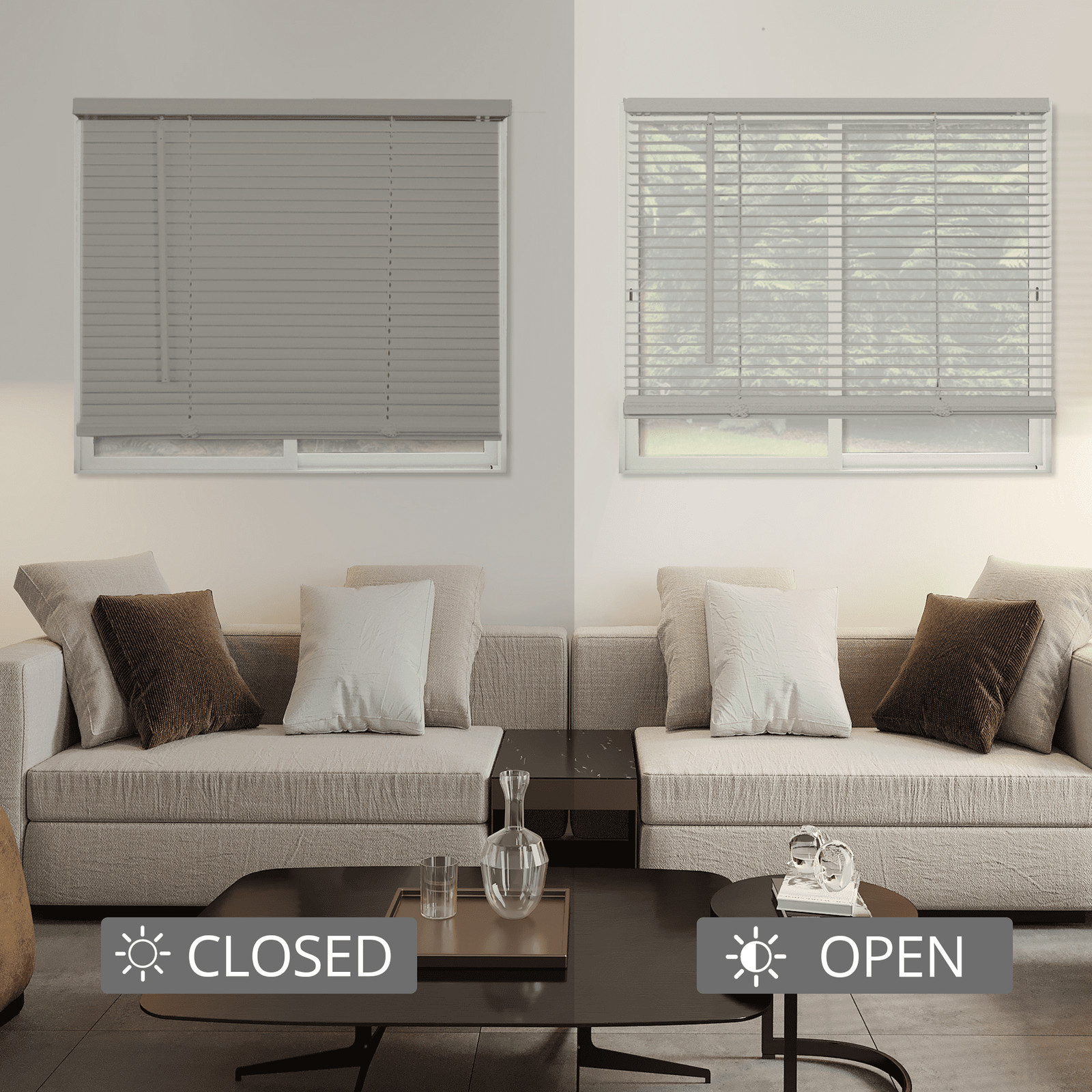 Vinyl Mini Blinds Gray Cordless Room Darkening, 1 in. – 12 in. W x 48 in. L