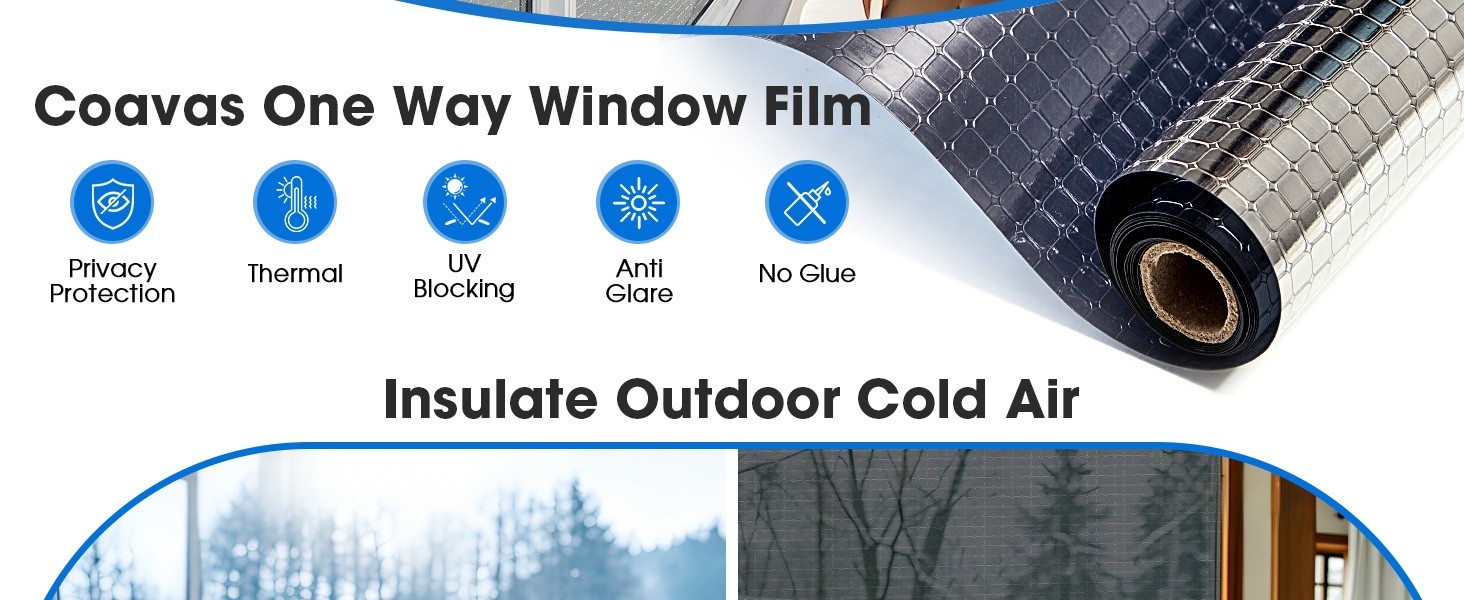 Coavas One Way Privacy Window Film, Reflective Home, Blue Silver