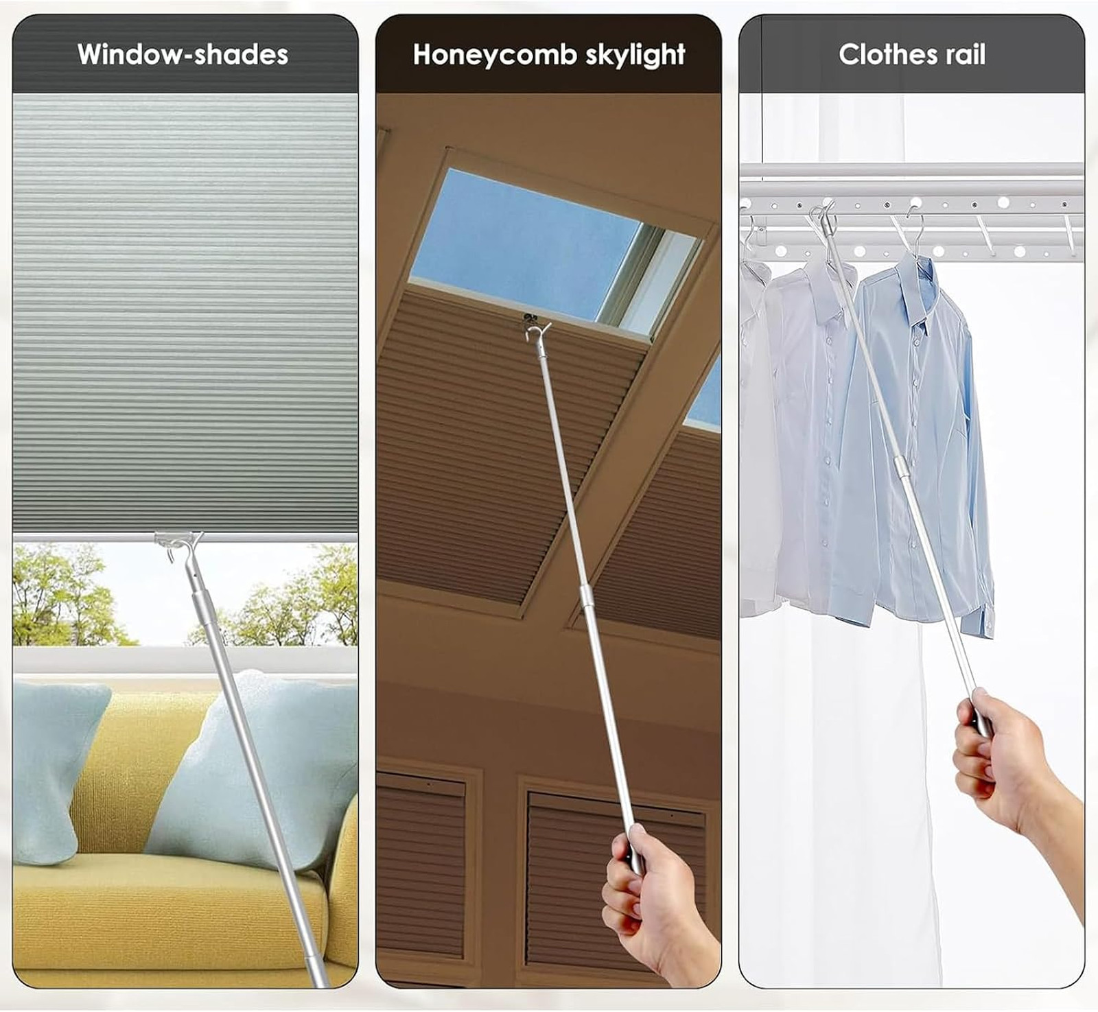 2 Piece Telescopic Window Pole Aluminum Extendable Curtain Rod 14 to 23 Inches