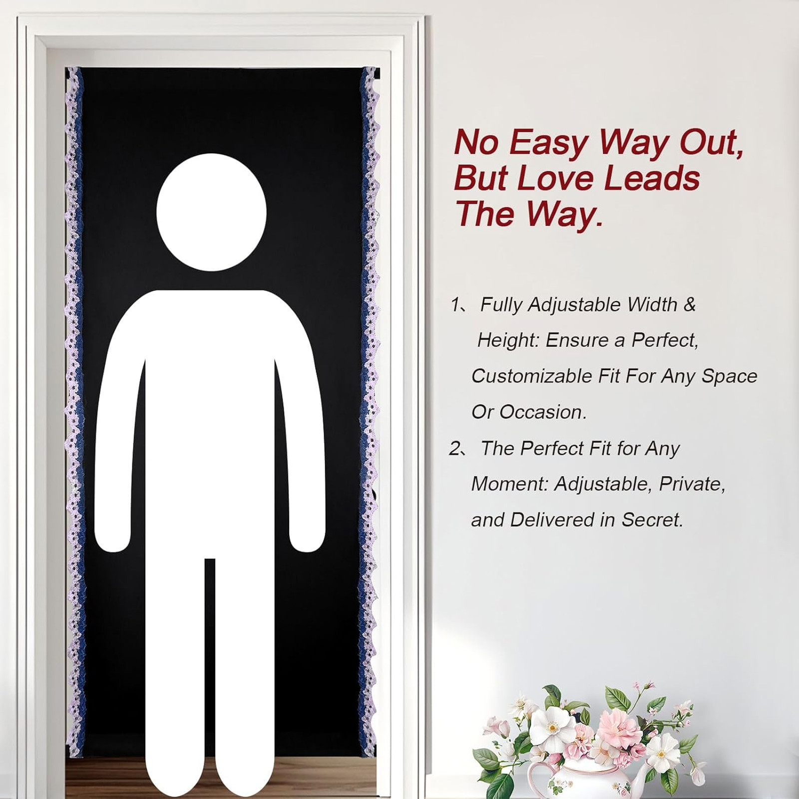 Glory Hole Wall Doorway Kit, Adjustable Door Curtain with Lace, Portable