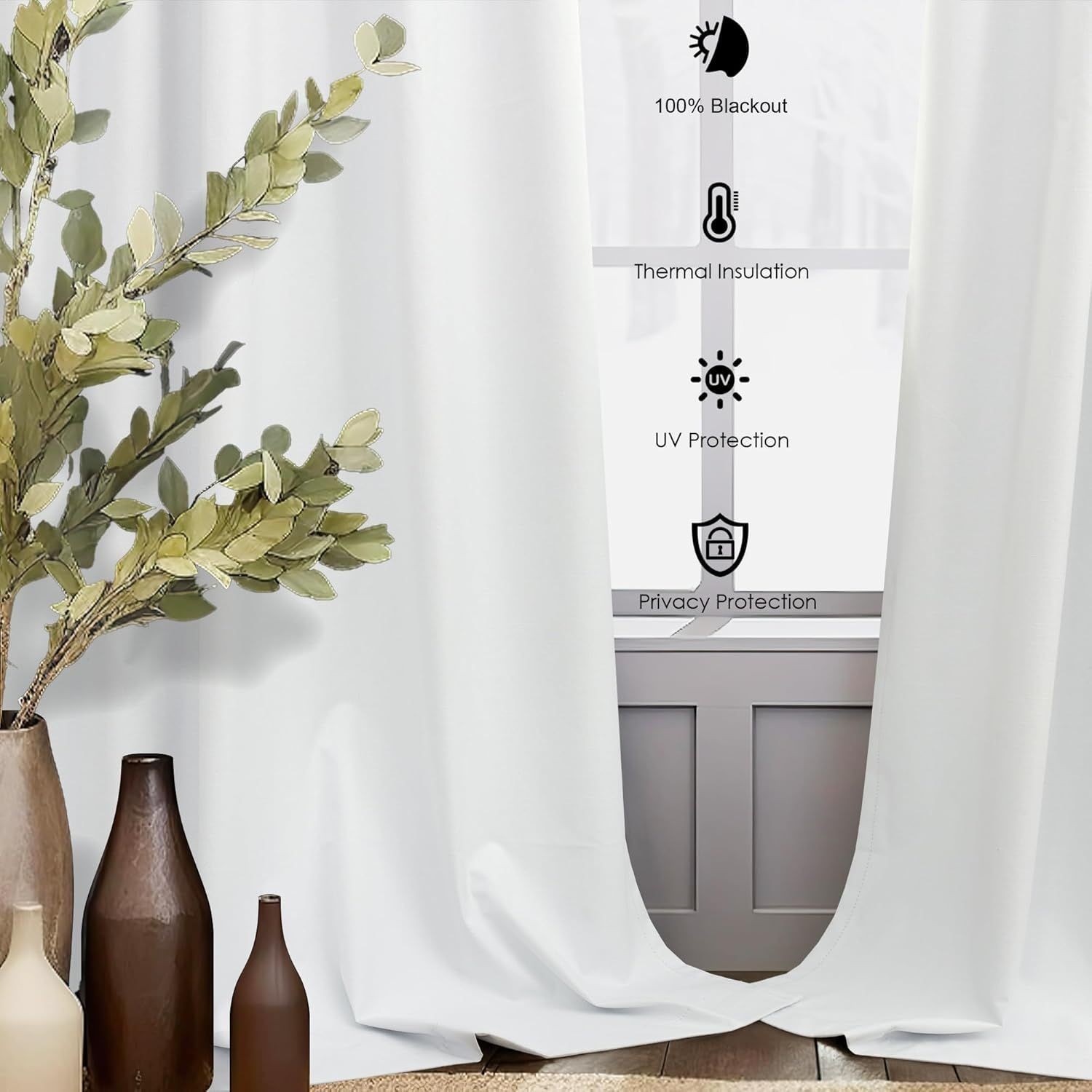 Blackout Curtains 68 Inches Long 2 Panel Thermal UV Heat Blocking White Linen