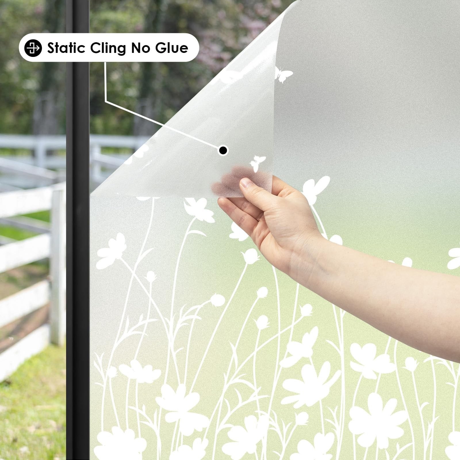 DKTIE Window Privacy Film Flowers Pure White Pattern Stained Glass Window Fil…