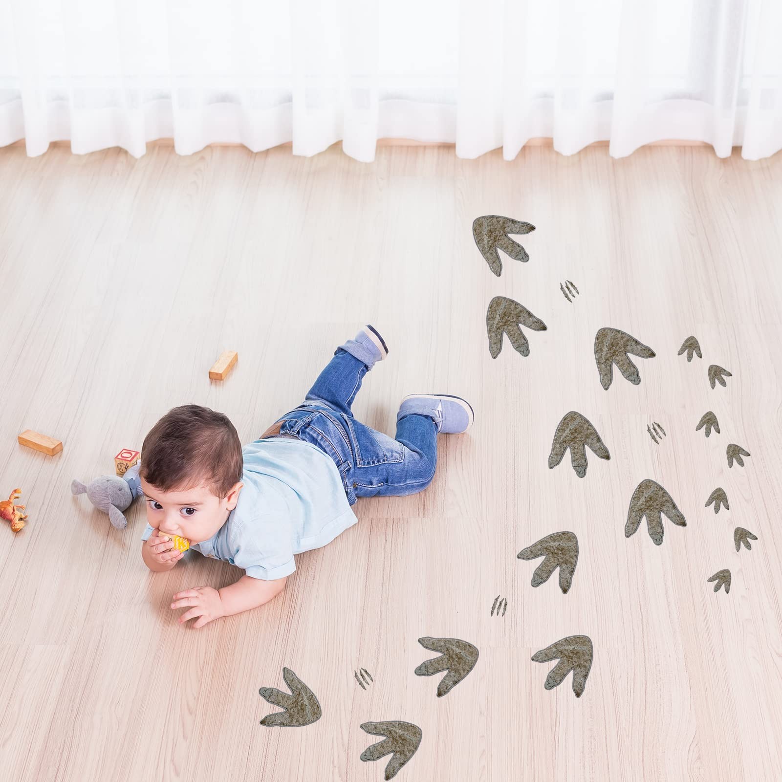 Gersoniel 64 Pcs Dinosaur Footprints Floor Decals Peel and Stick Beige