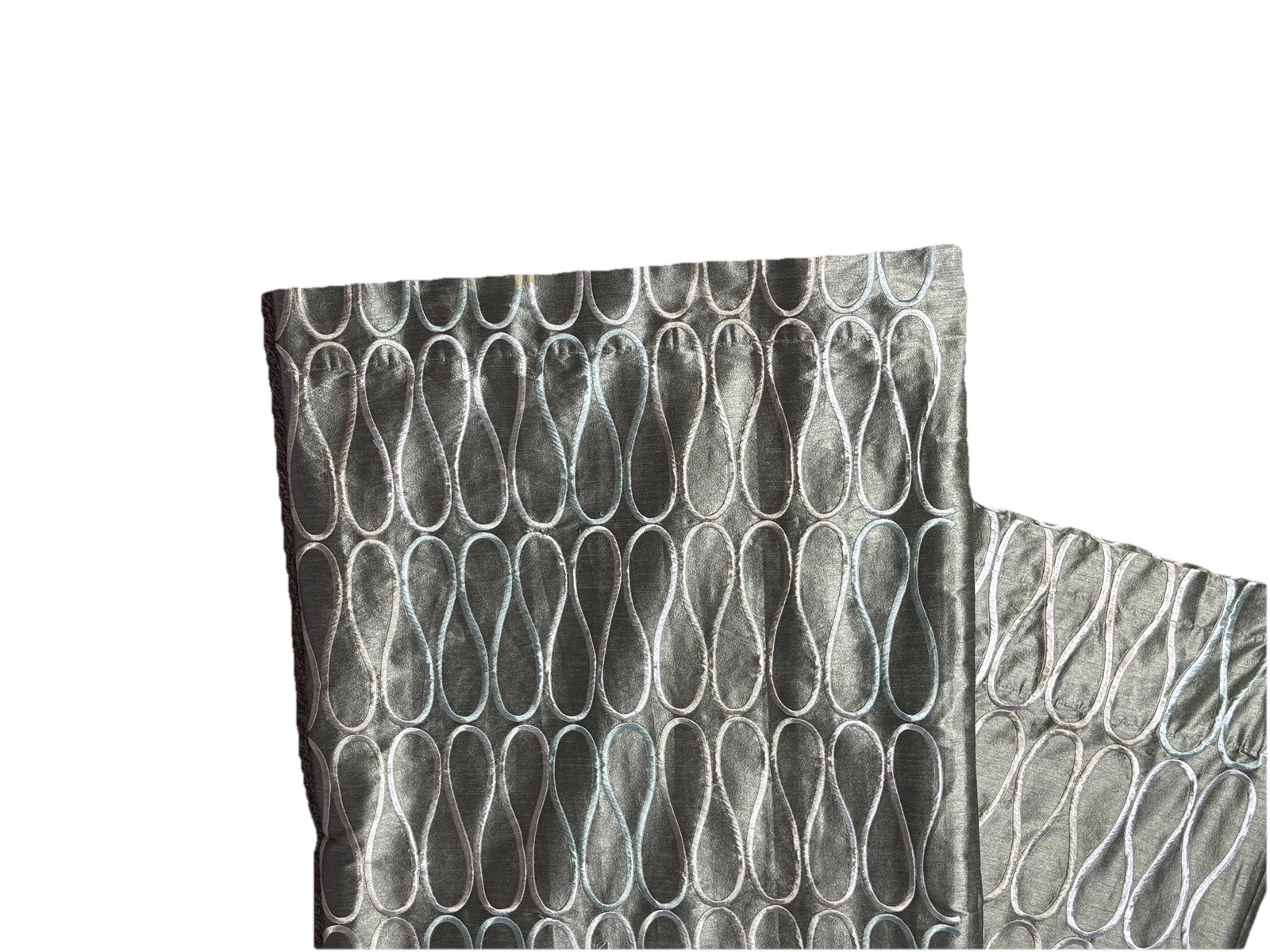 2 High End Printed Drapes Curtains Panels 96″ Pewter Gray Applique Infinity Pair