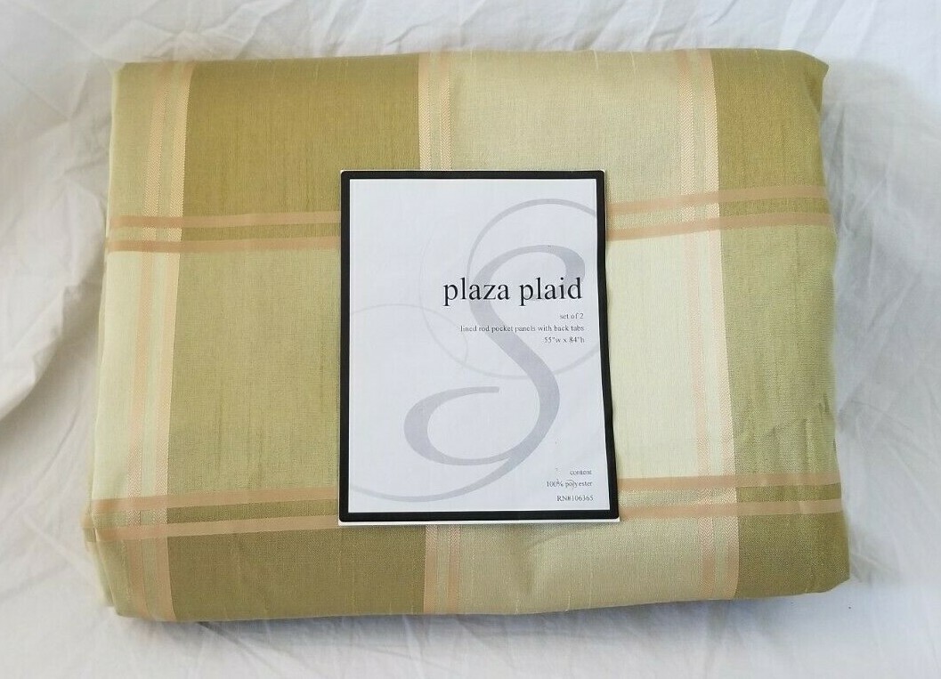 4 pc Plaza Plaid Lined Rod Pocket Panels with Back Tab (One Pair) 110″ x 84″ NIP