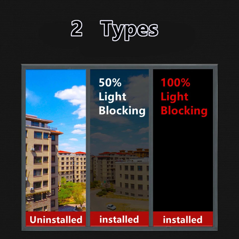 Blackout Tint Window Film Privacy UV Protection 50%/100% Light Blocking Home