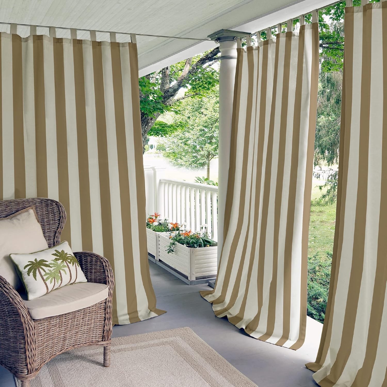 NEW Elrene Home Fashions Linen Beige Striped Rod Pocket Curtain Panel 84×50″W