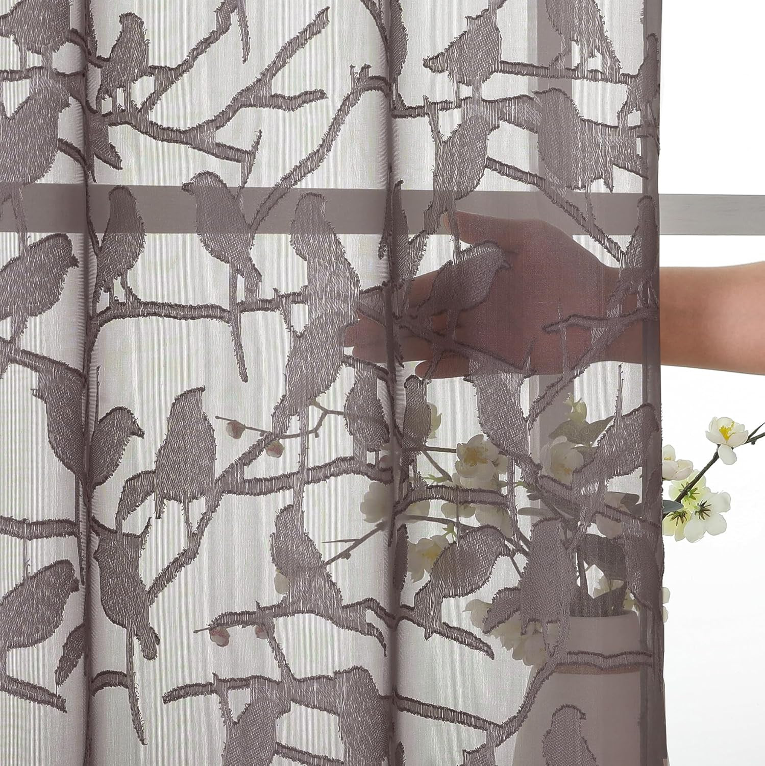 Anji Chocolate Brown Sheer Curtains 54 Inches Long 2 Panels Set for Living Room,