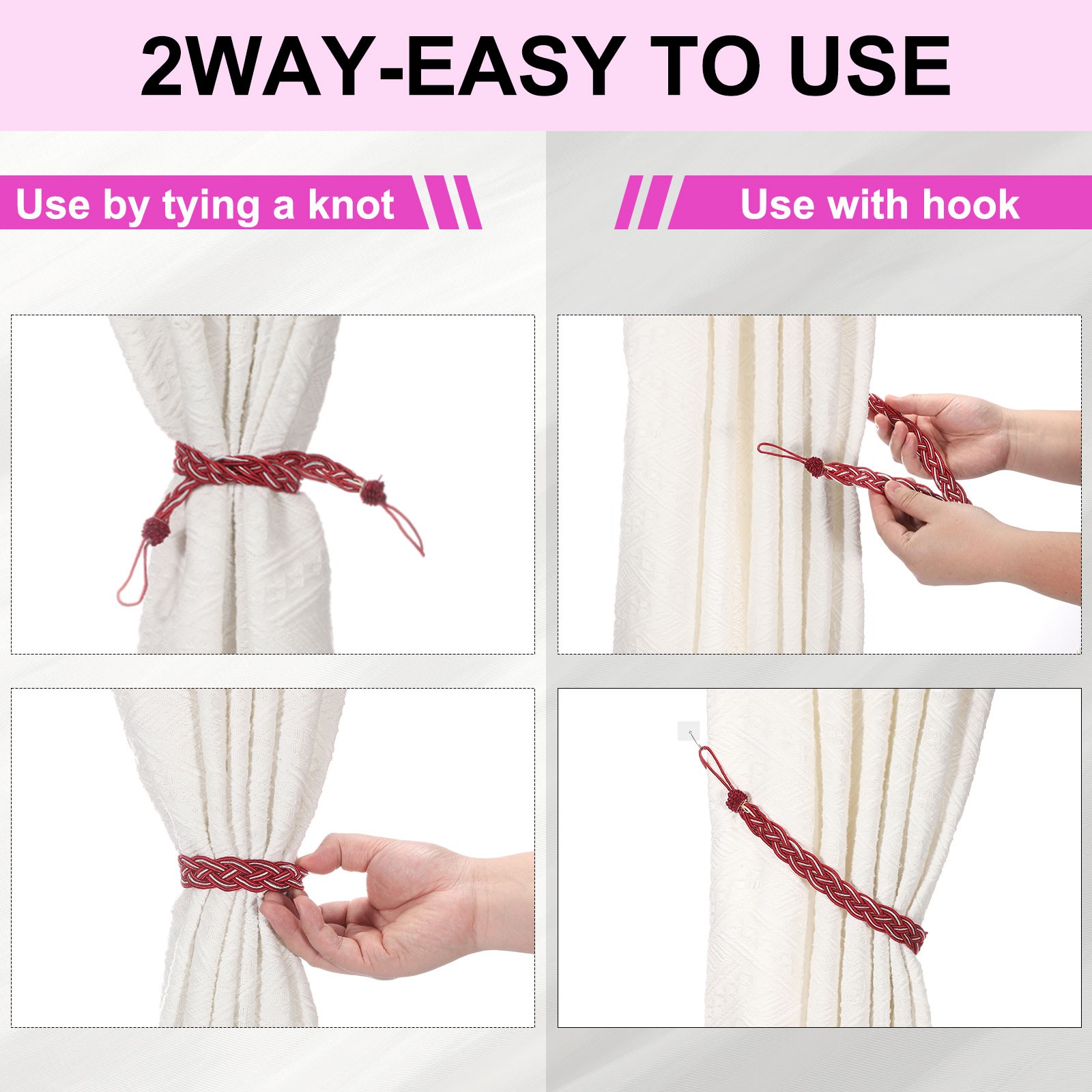 2Pcs Curtain Tiebacks 56cm/22″ Braided Drapery Holdback Black