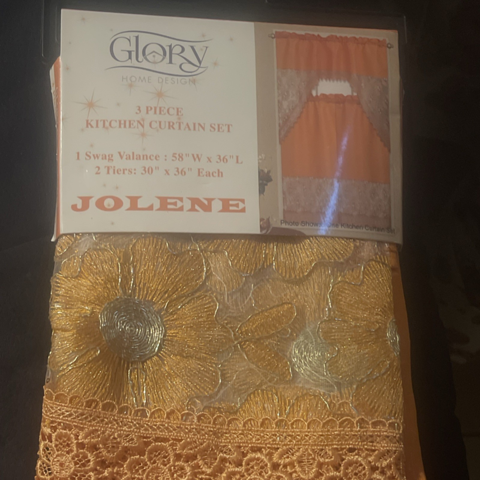 Glory Home Design Jolene 3pc Kitchen Curtain Set Orange 58×36 Rod Pocket