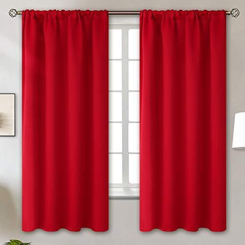 BGment Rod Pocket Red Blackout Curtains 63 Inches Long for Bedroom – Thermal
