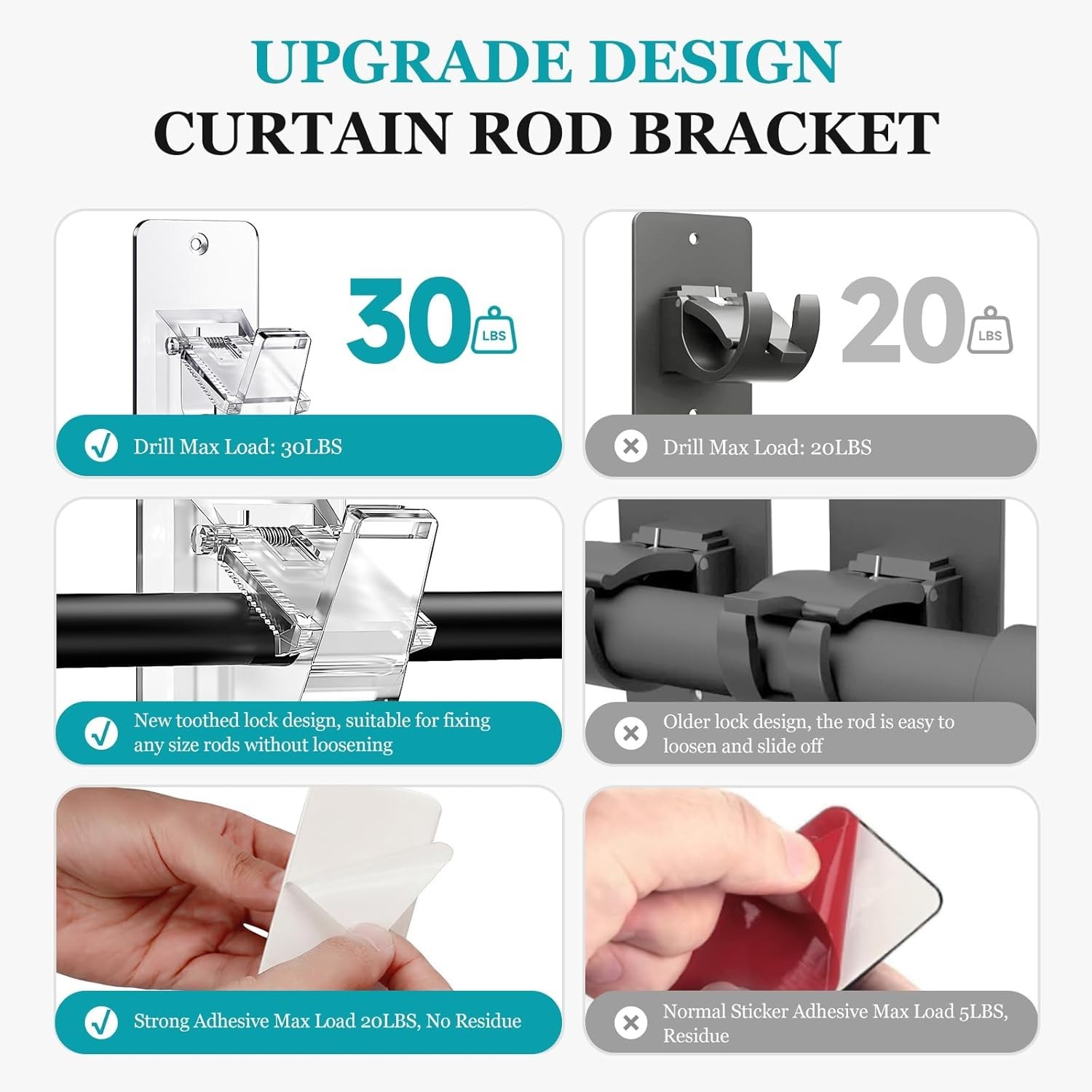 Heavy Duty No Drill Rod Hooks – Holders for Bathroom Bedroom